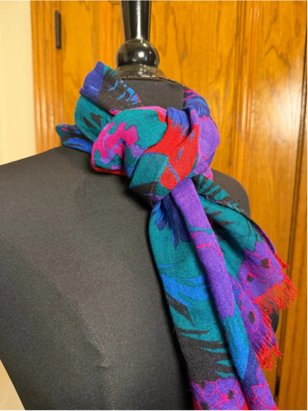 Vintage 80s 90s Jewel Tone Tropical Floral Scarf Wrap 56”